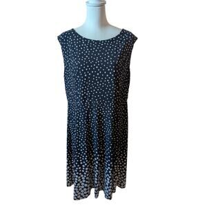 Black Label by Evan Picone Navy White polka dot midi knee length dress size 16